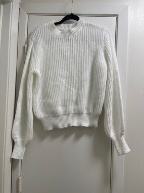 SHEIN White Chunky Rib Crewneck Sweater